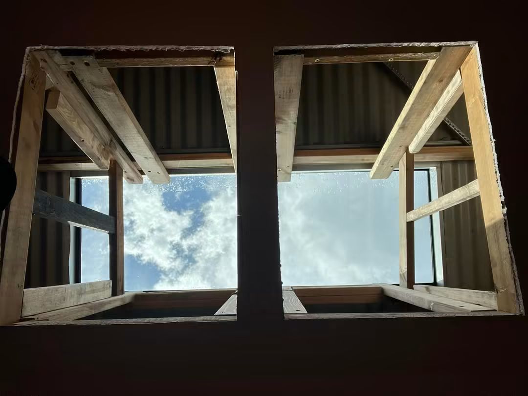 Roof opening cut and framed from inside the ceiling